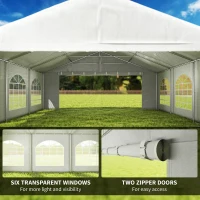 Outsunny 20' x 20' Heavy-duty Large Wedding Tent, Outdoor Carport Garage Party Tent, Patio Gazebo Canopy with Sidewall, White(m-6)