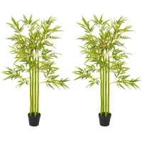 Outsunny 4FT Artificial Bamboo Tree Set of 2, Faux Decorative Plant in Nursery Pot for Indoor Decor(m-2)