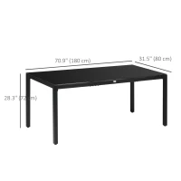 Outsunny Rectangular Outdoor Dining Table for 8 People with Tempered Glass Top and Aluminum Frame, Black 70.9" x 31.5" x 28.3"(m-3)