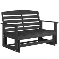 Outsunny Patio Glider Bench w/ HDPE Slatted Double Rocking Chair, Distressed Black(m-1)