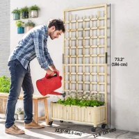 Outsunny Wooden Planter with Trellis, Raised Garden Bed with Wheels, Drainage Holes for Climbing Plants, Flowers, Nature Wood(m-3)