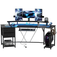 HOMCOM 79 inch Gaming Desk with RGB Lights, Computer Table with Power Outlets & USB Ports, Keyboard Tray and 2 Drawers, Black(m-2)