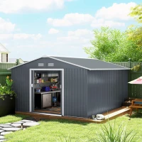 Outsunny 11.2ft x 12.5ft Practical Backyard Garden Storage Tool Shed 4 Ventilation Slots Double Sliding Door, Grey(m-1)