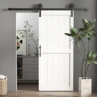 HOMCOM 32inx84in Barn Door with 6FT Sliding Door Hardware Kit, Handle, Upgraded Rollers and Floor Guide, Waterproof, White(m-11)