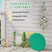Qaba Kids Picnic Table, Kids Table and Chair Set with 2 Folding Chairs and Umbrella for Backyard, Garden, Patio, Green(m-5)