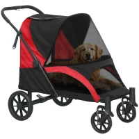 PawHut Foldable Pet Stroller for Large Dogs with Four Big Wheels, Shock-Absorbing Frame, Safety Leashes, Brakes, Black(m-11)