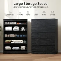 HOMCOM Dresser for Bedroom with 5 Drawers, Modern Chest of Drawers for Living Room, Closet, Hallway, Black(m-4)