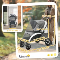 PawHut Foldable Pet Stroller for Large Dogs with Four Big Wheels, Shock-Absorbing Frame, Safety Leashes, Brakes, Dark Grey(m-3)