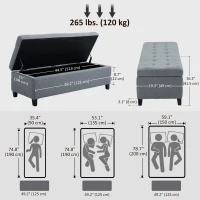 HOMCOM Rectangular Entry Bench, Tufted Upholstered Linen Fabric Wood Feet Storage Ottoman Bench, Grey(m-3)