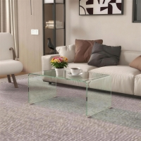 HOMCOM Glass Coffee Table, Clear Coffee Table for Living Room, Modern Rectangle Center Table with Safe Rounded Edges