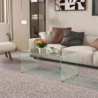 HOMCOM Glass Coffee Table, Clear Coffee Table for Living Room, Modern Rectangle Center Table with Safe Rounded Edges(m-1)