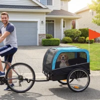 PawHut Dog Bike Trailer, Pet Cart Bicycle Carrier with 20" Air Tires, Quick-Release Wheels, Reflectors, Flag(m-10)