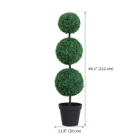 Outsunny Set of 2 Artificial Ball Boxwood Topiary Trees, 44.1" Fake Plants in Pots for Outdoor Indoor Decor, Dark Green(m-3)