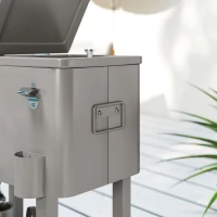 Outsunny 60 Quart Rolling Outdoor Cooler, Portable Rolling Patio Cooler Cart with Locking Wheels, Storage Shelf, Silver(m-10)