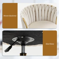 HOMCOM Office Chair, Vanity Chair with Woven Back, Adjustable Height, Rolling Wheels, Cream White(m-7)
