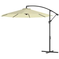 Outsunny 10' Deluxe Patio Umbrella, Outdoor Market Parasol, Banana Hanging Offset Sunshade with Crank, Cross Base, Beige(m-2)