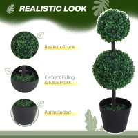 Outsunny 2 Ball Topiary Tree in Pot for Home Decor Set of 2, Artificial Plant for Home Office, Living Room Decor, Dark Green(m-4)