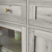 HOMCOM Dining Room Sideboard Buffet Cabinet with Storage, Coffee Bar Cabinet with Glass Doors and Adjustable Shelves, Weathered Grey Oak(m-11)