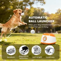 PawHut Automatic Dog Ball Launcher with 26-80 FT Distance, Automatic Ball Launcher for Medium and Large Dogs, Orange(m-4)