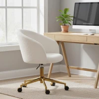 HOMCOM Office Chair, Teddy Fleece Upholstered Vanity Desk Chair, Cream White(m-8)