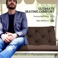 Outsunny Garden Bench Cushion with Backrest, Non-Slip 2 Seater Soft Pad with Ties, Coffee(m-5)