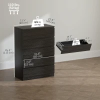 HOMCOM Dresser for Bedroom with 5 Drawers, Modern Chest of Drawers for Living Room, Closet, Hallway, Black(m-3)
