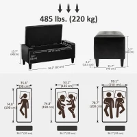 HOMCOM Storage Ottoman Bench, PU Leather Upholstered Bench with Tufted Design, Black(m-3)