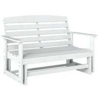 Outsunny Patio Glider Bench w/ HDPE Slatted Double Rocking Chair, Distressed White(m-11)