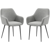 HOMCOM Dining Chairs Set of 2, Velvet-look Fabric Upholstered Kitchen Chairs with Backrest, Armrests and Steel Legs, Dark Grey(m-2)
