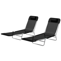 Outsunny Folding Outdoor Lounge Chair Set of 2, Reclining Tanning Chair with 5-Position Adjustable Backrest, Black(m-2)
