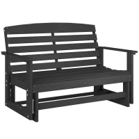 Outsunny Patio Glider Bench w/ HDPE Slatted Double Rocking Chair, Distressed Black(m-11)