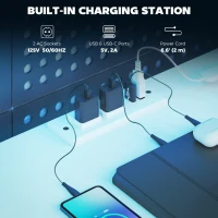 HOMCOM 79 inch Gaming Desk with RGB Lights, Computer Table with Power Outlets & USB Ports, Keyboard Tray and 2 Drawers, White(m-5)