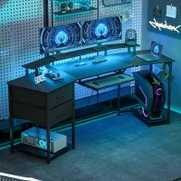 HOMCOM 79 inch Gaming Desk with RGB Lights, Computer Table with Power Outlets & USB Ports, Keyboard Tray and 2 Drawers, Black(m-1)