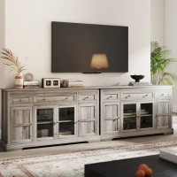 HOMCOM Dining Room Sideboard Buffet Cabinet with Storage, Coffee Bar Cabinet with Glass Doors and Adjustable Shelves, Weathered Grey Oak(m-12)