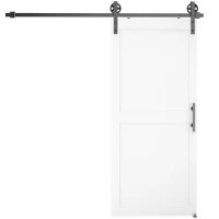 HOMCOM 32inx84in Barn Door with 6FT Sliding Door Hardware Kit, Handle, Upgraded Rollers and Floor Guide, Waterproof, White(m-2)