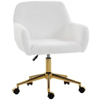 HOMCOM Office Chair, Faux Rabbit Fur Upholstered Vanity Desk Chair, Cream White(m-2)