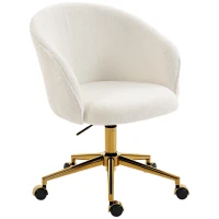 HOMCOM Office Chair, Teddy Fleece Upholstered Vanity Desk Chair, Cream White(m-2)