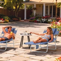 Outsunny Folding Outdoor Lounge Chair, 5-Level Tanning Chair with Face Hole, Side Pocket, Carry Strap for Beach Pool, Grey(m-8)