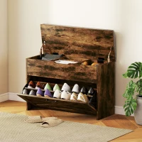 HOMCOM Shoe Storage Bench with Flip Drawer and Lift Top Storage, Entryway Bench with Seat Cushion for Hallway, Rustic Brown(m-1)