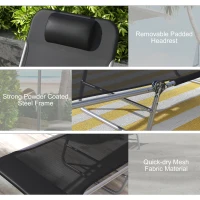 Outsunny Folding Outdoor Lounge Chair Set of 2, Reclining Tanning Chair with 5-Position Adjustable Backrest, Black(m-5)