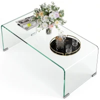 HOMCOM Glass Coffee Table, Clear Coffee Table for Living Room, Modern Rectangle Center Table with Safe Rounded Edges(m-2)