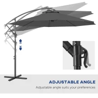 Outsunny 10' Deluxe Patio Umbrella, Outdoor Market Parasol, Banana Hanging Offset Sunshade with Crank, Cross Base, Grey(m-5)