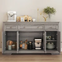 HOMCOM Dining Room Sideboard Buffet Cabinet with Storage, Coffee Bar Cabinet with Glass Doors and Adjustable Shelves, Weathered Grey Oak(m-14)