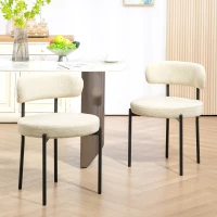 HOMCOM 2 Pieces Kitchen Chairs, Modern Dining Chairs w/ Berber Fleece Upholstery and Steel Legs for Living Room, Beige(m-1)
