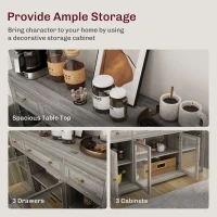 HOMCOM Dining Room Sideboard Buffet Cabinet with Storage, Coffee Bar Cabinet with Glass Doors and Adjustable Shelves, Weathered Grey Oak(m-4)