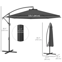 Outsunny 10' Deluxe Patio Umbrella, Outdoor Market Parasol, Banana Hanging Offset Sunshade with Crank, Cross Base, Grey(m-3)