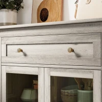 HOMCOM Dining Room Sideboard Buffet Cabinet with Storage, Coffee Bar Cabinet with Glass Doors and Adjustable Shelves, Weathered Grey Oak(m-9)