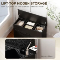 HOMCOM Shoe Storage Bench with Flip Drawer and Lift Top Storage, Entryway Bench with Seat Cushion for Hallway, Black(m-6)