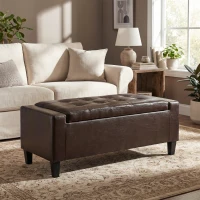HOMCOM Storage Ottoman Bench, PU Leather Upholstered Bench with Tufted Design, Brown(m-11)