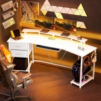 HOMCOM 79 inch Gaming Desk with RGB Lights, Computer Table with Power Outlets & USB Ports, Keyboard Tray and 2 Drawers, White(m-8)